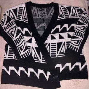 black and white cardigan sweater